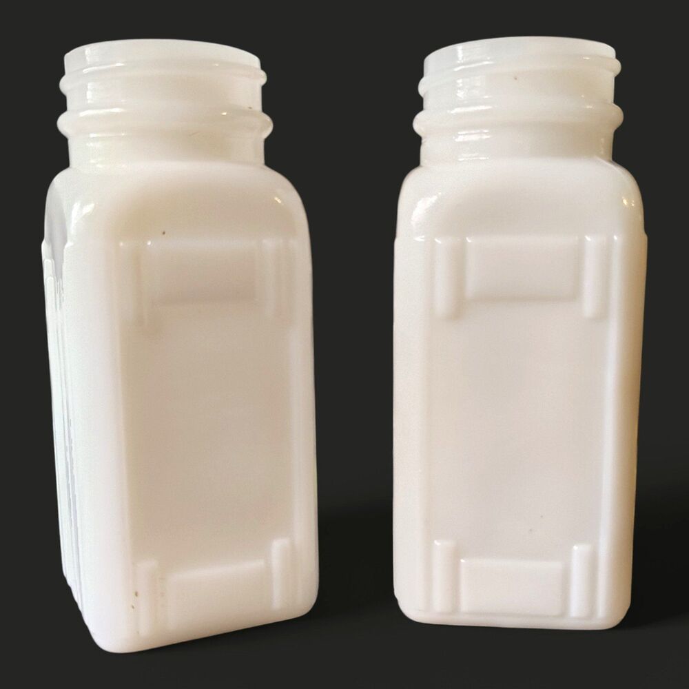 Vintage Griffith's Milk Glass Spice Jars Set of 2 White Kitchen Canisters